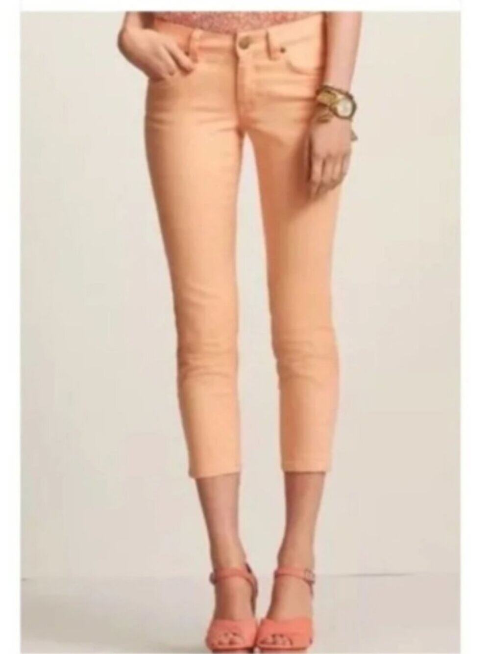 CAbi Bree Creamsicle Mid Rise Cropped Stretch Skinny Jean Pants Orange Size 10